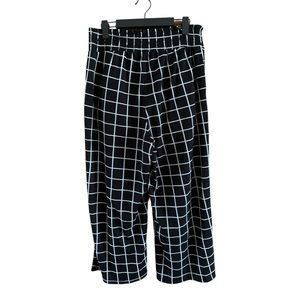 Inner circle black and white grid L wide leg stretch elastic straight leg pants